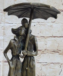 Signed Aldo Vitaleh Two Lovers in Rain Bronze Sculpture