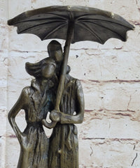 Signed Aldo Vitaleh Two Lovers in Rain Bronze Sculpture