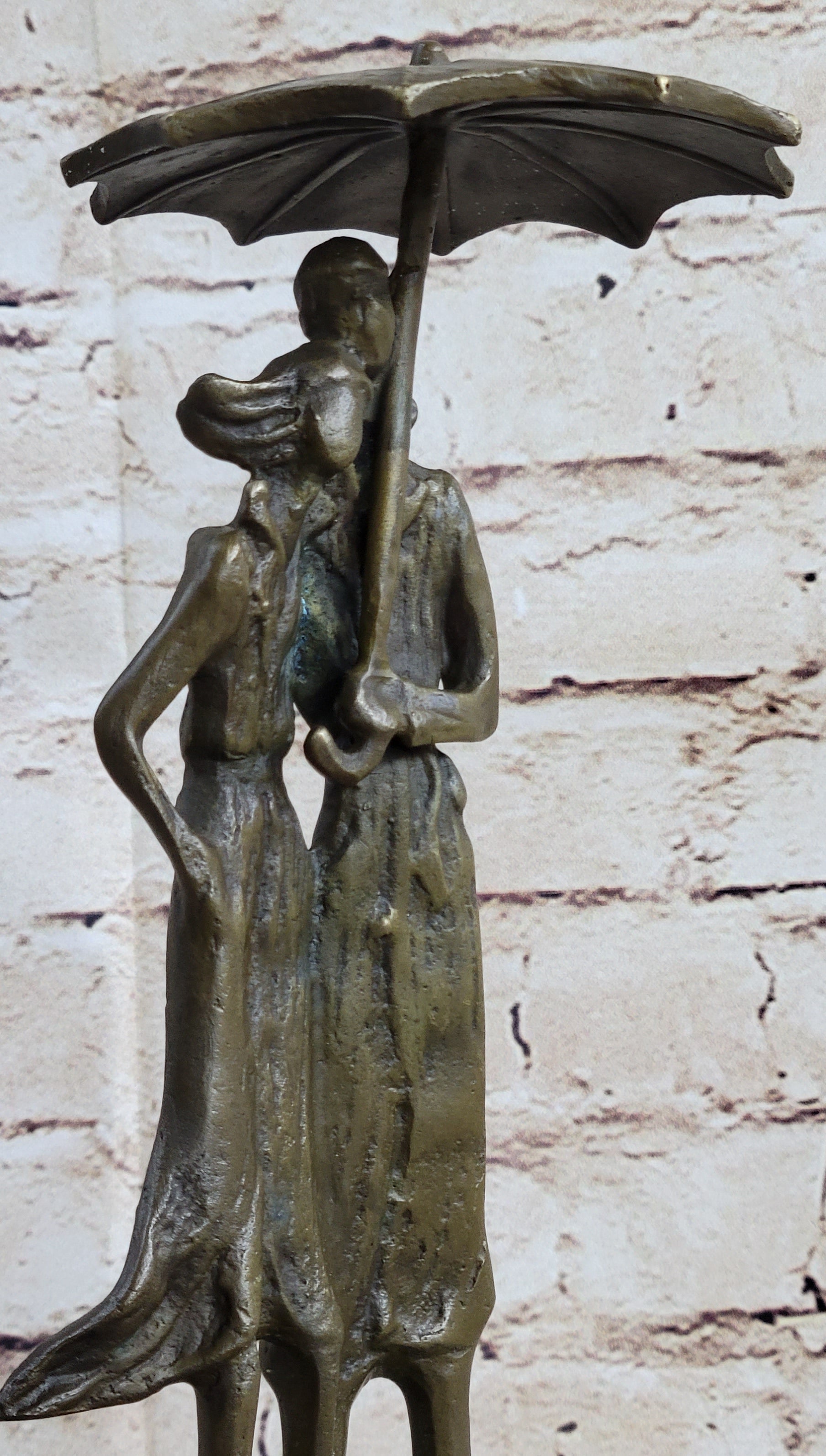Signed Aldo Vitaleh Two Lovers in Rain Bronze Sculpture