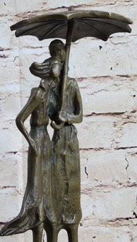 Signed Aldo Vitaleh Two Lovers in Rain Bronze Sculpture