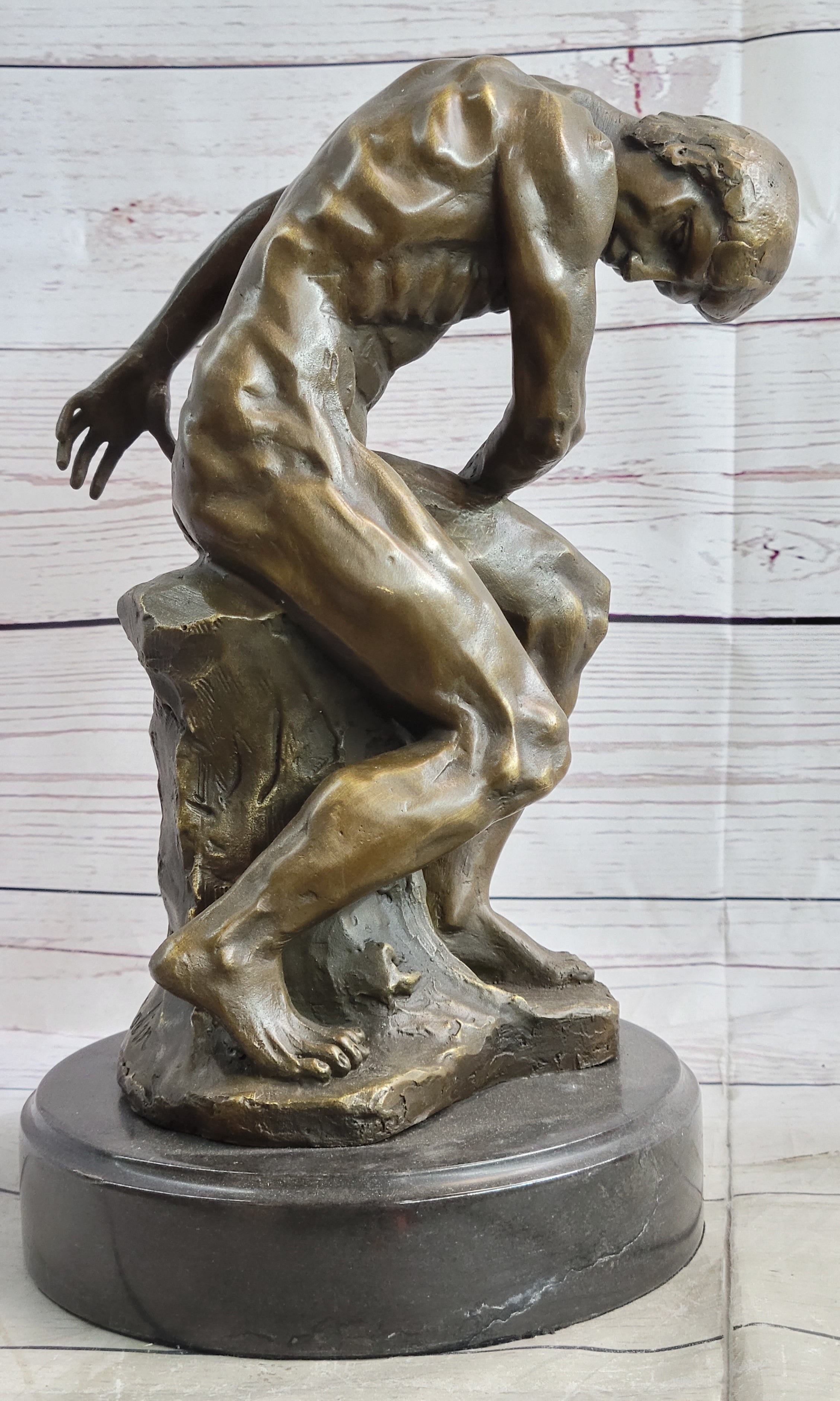 THE FALLEN MAN by Auguste Rodin - Bronze Statue Sculpture on Marble Base