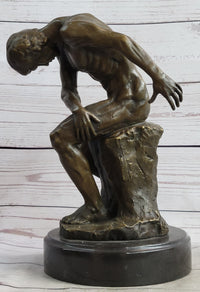 THE FALLEN MAN by Auguste Rodin - Bronze Statue Sculpture on Marble Base