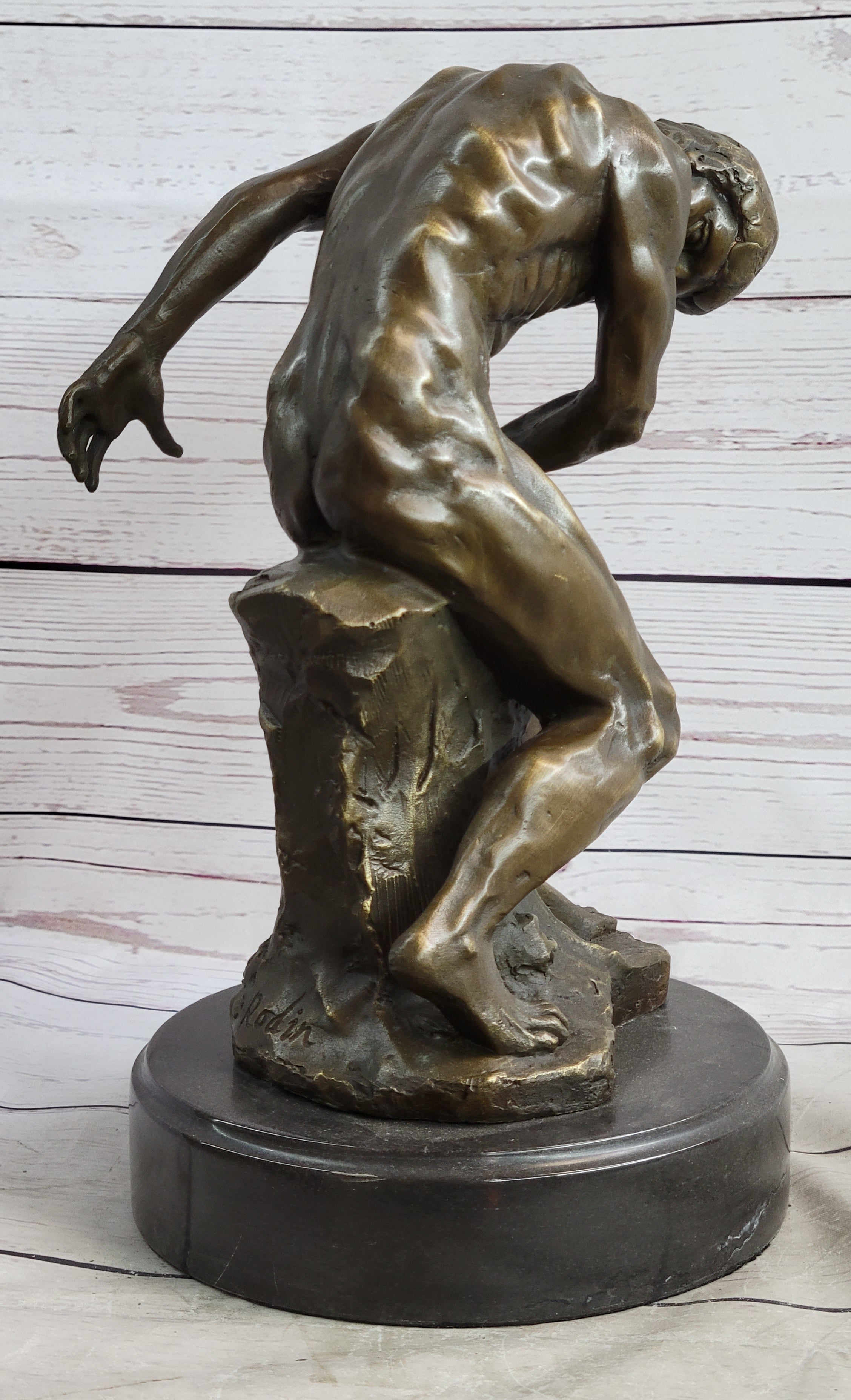 THE FALLEN MAN by Auguste Rodin - Bronze Statue Sculpture on Marble Base