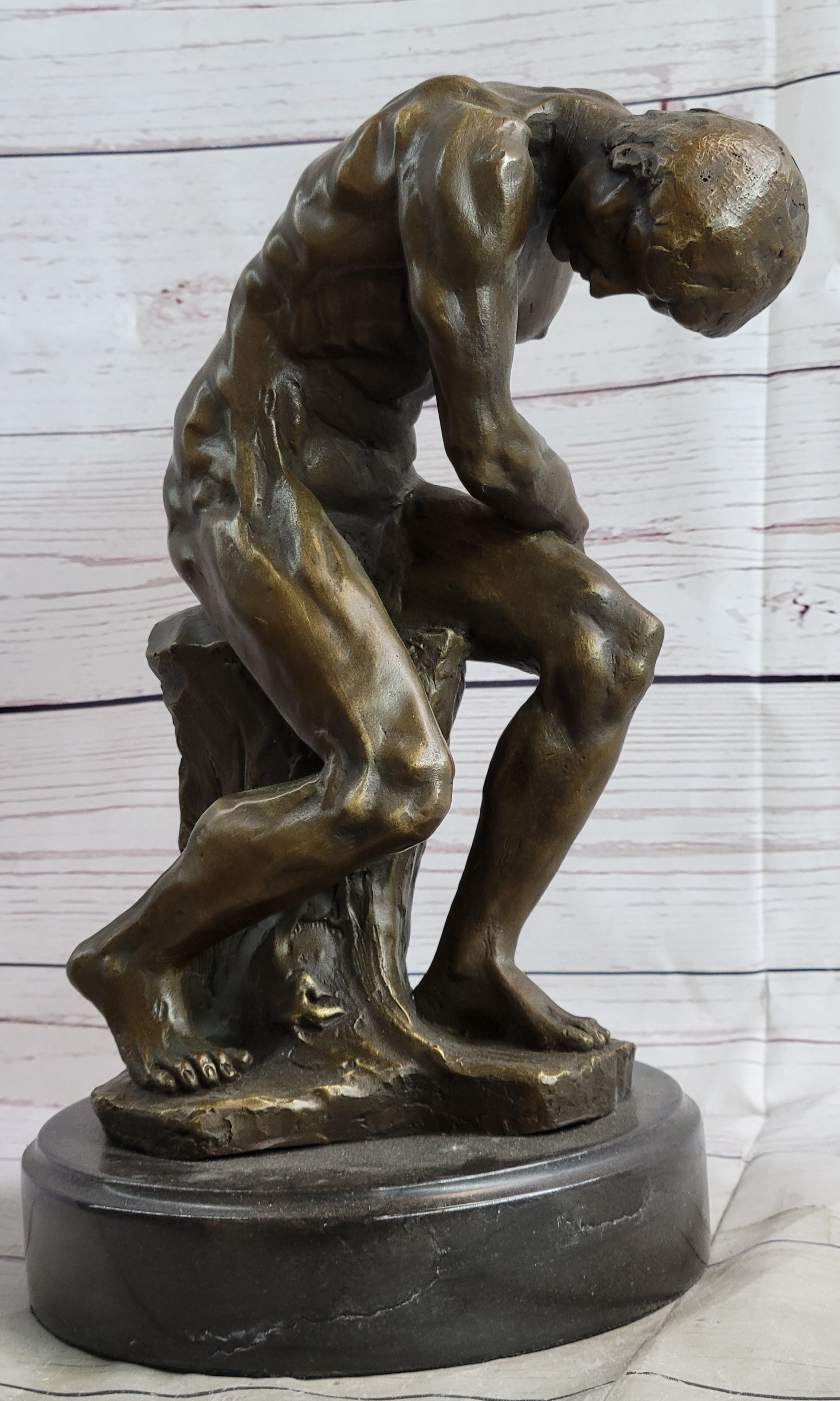 THE FALLEN MAN by Auguste Rodin - Bronze Statue Sculpture on Marble Base