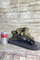 Girl Sleeping on Rock Semi Nude Bronze Figure Sculpture Art 7" x 16"
