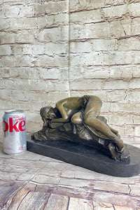 Girl Sleeping on Rock Semi Nude Bronze Figure Sculpture Art 7" x 16"