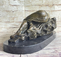 Girl Sleeping on Rock Semi Nude Bronze Figure Sculpture Art 7" x 16"