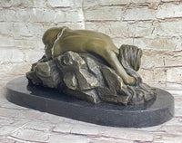Girl Sleeping on Rock Semi Nude Bronze Figure Sculpture Art 7" x 16"