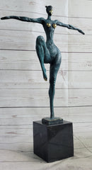 Abstract Surrealist Nude Female Figure Dancer Bronze Sculpture Statue on Marble Base