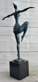 Abstract Surrealist Nude Female Figure Dancer Bronze Sculpture Statue on Marble Base