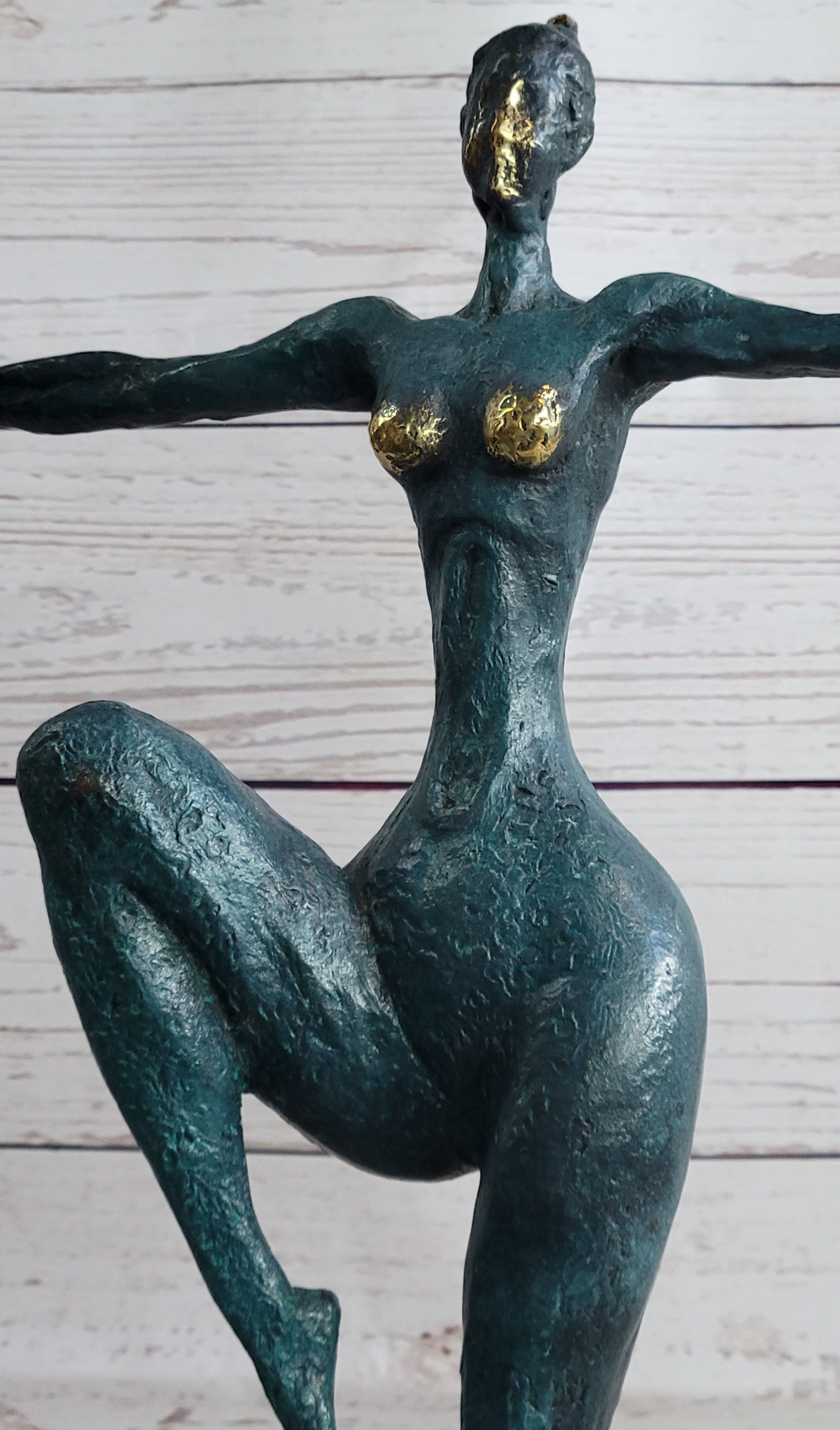 Abstract Surrealist Nude Female Figure Dancer Bronze Sculpture Statue on Marble Base