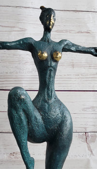Abstract Surrealist Nude Female Figure Dancer Bronze Sculpture Statue on Marble Base