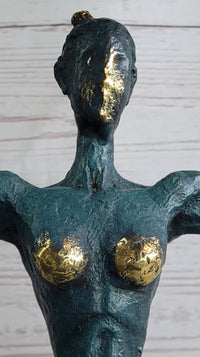 Abstract Surrealist Nude Female Figure Dancer Bronze Sculpture Statue on Marble Base