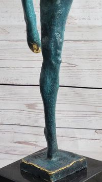 Abstract Surrealist Nude Female Figure Dancer Bronze Sculpture Statue on Marble Base