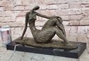 Bronze Abstract Reclining Female Nude Sculpture on Marble Base
