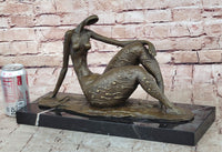 Bronze Abstract Reclining Female Nude Sculpture on Marble Base