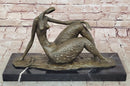 Bronze Abstract Reclining Female Nude Sculpture on Marble Base