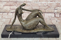 Bronze Abstract Reclining Female Nude Sculpture on Marble Base
