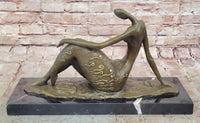 Bronze Abstract Reclining Female Nude Sculpture on Marble Base