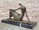 Bronze Abstract Reclining Female Nude Sculpture on Marble Base
