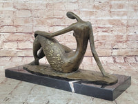 Bronze Abstract Reclining Female Nude Sculpture on Marble Base