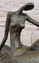 Bronze Abstract Reclining Female Nude Sculpture on Marble Base