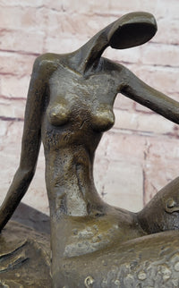Bronze Abstract Reclining Female Nude Sculpture on Marble Base