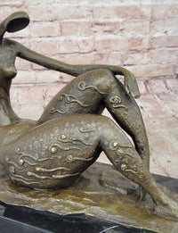 Bronze Abstract Reclining Female Nude Sculpture on Marble Base