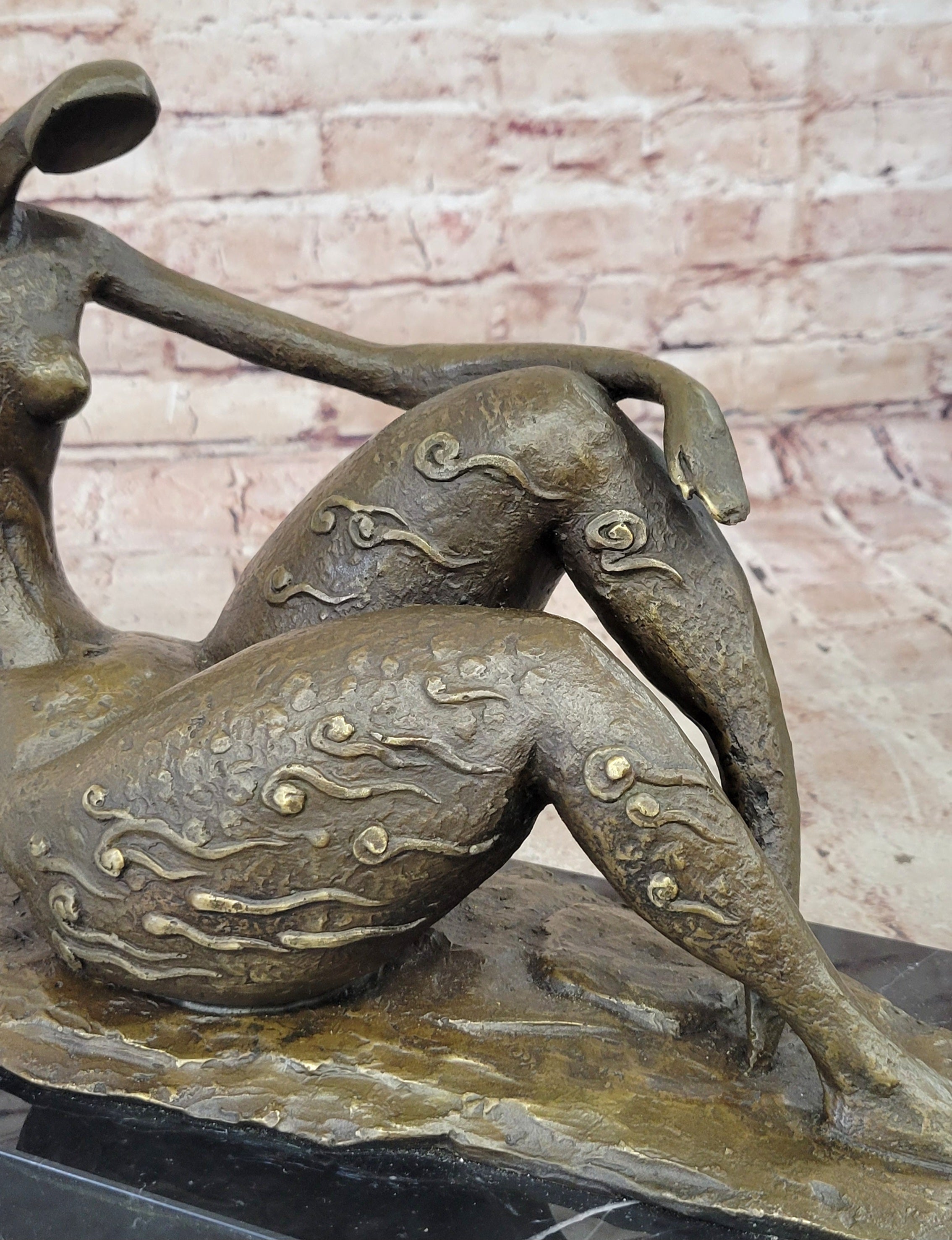 Bronze Abstract Reclining Female Nude Sculpture on Marble Base