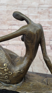 Bronze Abstract Reclining Female Nude Sculpture on Marble Base