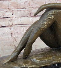 Bronze Abstract Reclining Female Nude Sculpture on Marble Base