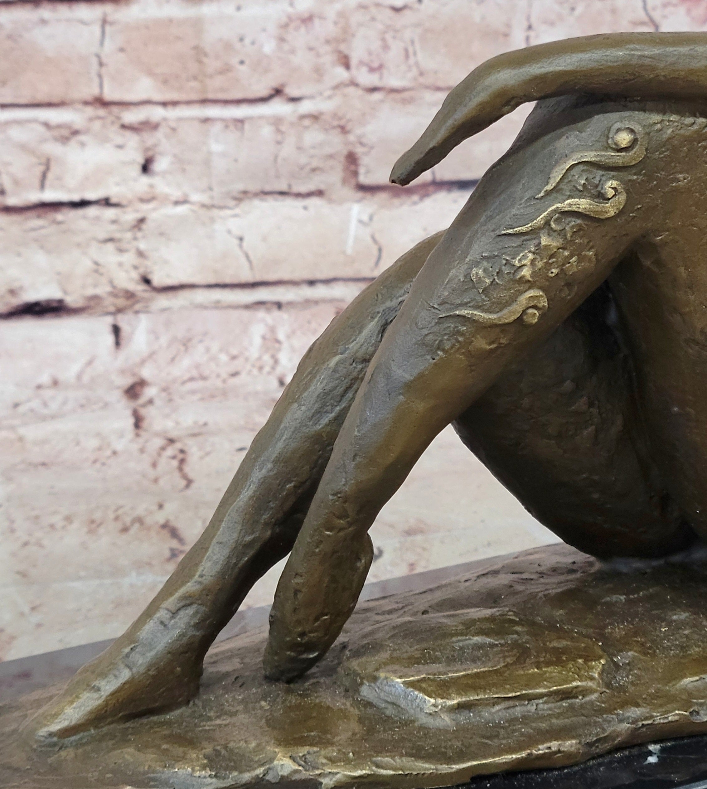 Bronze Abstract Reclining Female Nude Sculpture on Marble Base