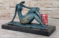 ORIGINAL ART DECO MODERN ABSTRACT NUDE FEMALE FIGURE BRONZE STATUE GREEN PATINA