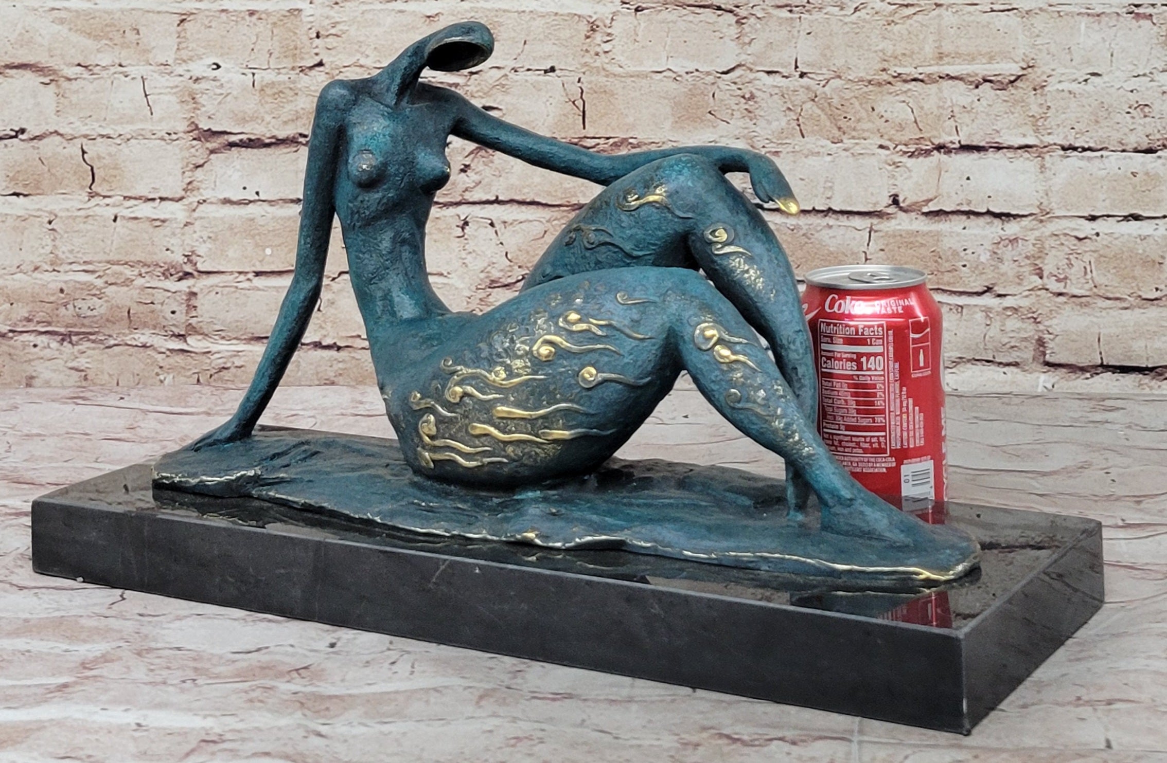 ORIGINAL ART DECO MODERN ABSTRACT NUDE FEMALE FIGURE BRONZE STATUE GREEN PATINA