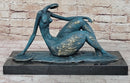 ORIGINAL ART DECO MODERN ABSTRACT NUDE FEMALE FIGURE BRONZE STATUE GREEN PATINA