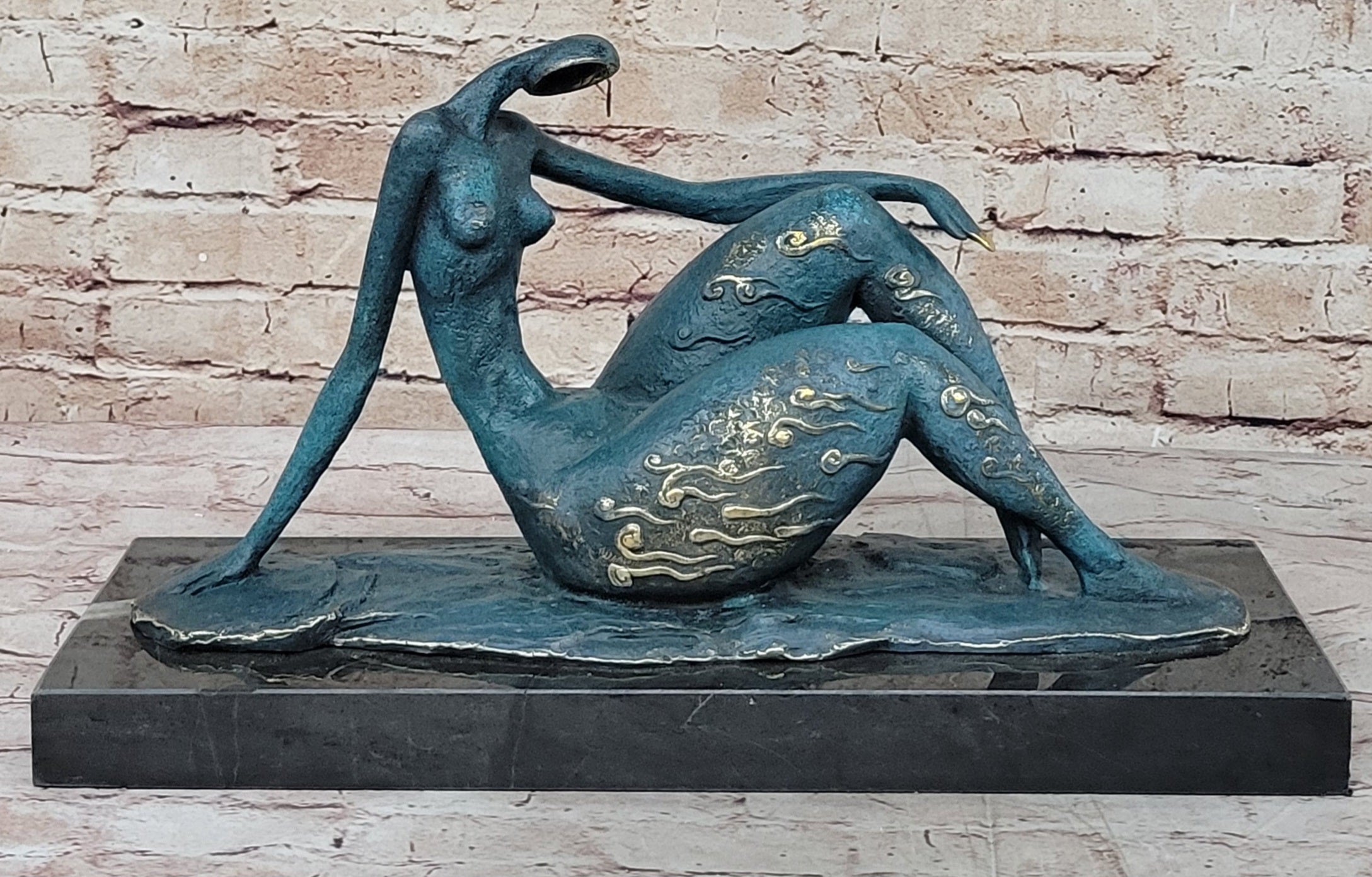 ORIGINAL ART DECO MODERN ABSTRACT NUDE FEMALE FIGURE BRONZE STATUE GREEN PATINA