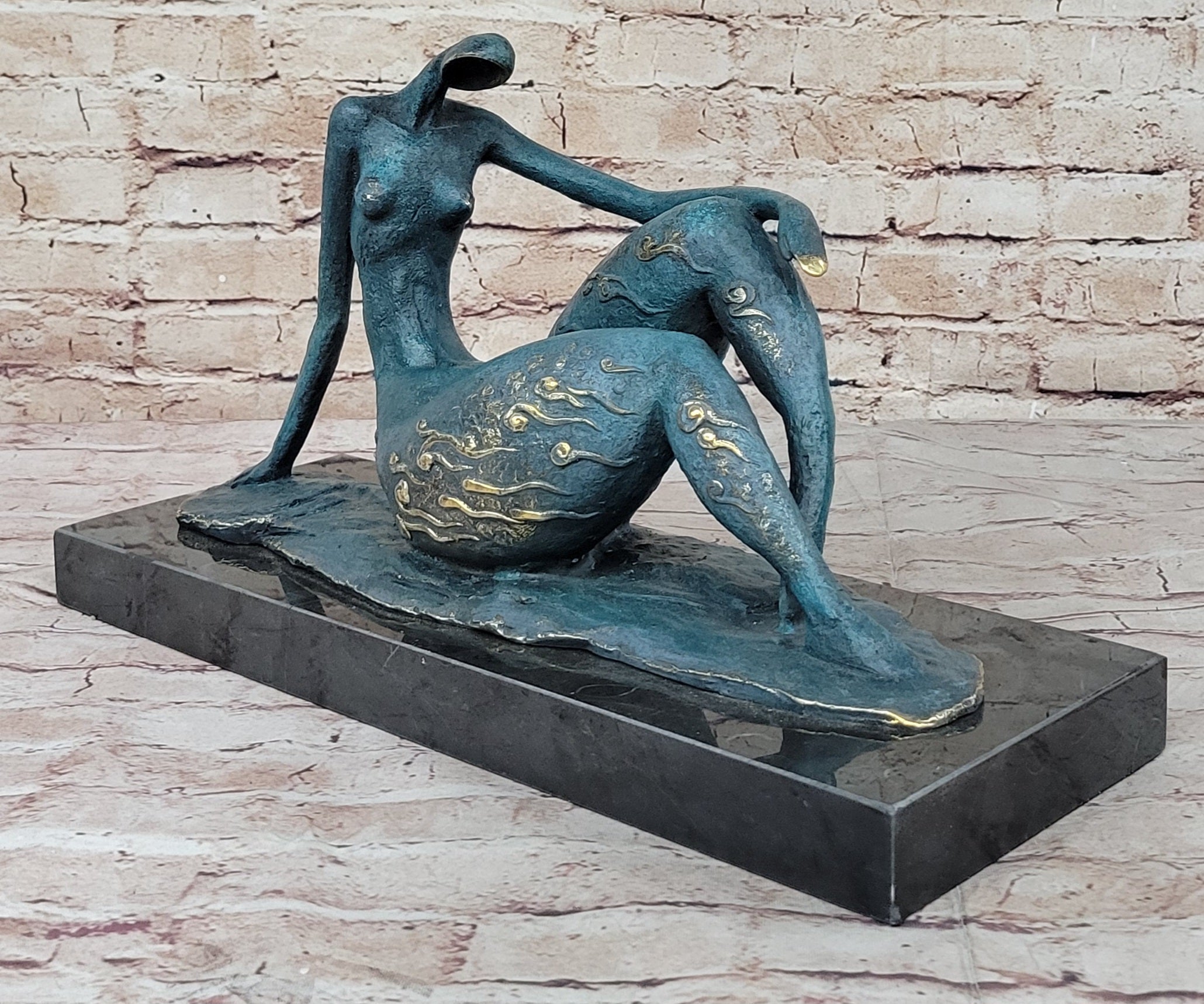ORIGINAL ART DECO MODERN ABSTRACT NUDE FEMALE FIGURE BRONZE STATUE GREEN PATINA