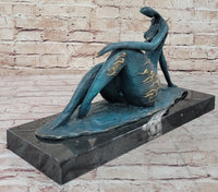 ORIGINAL ART DECO MODERN ABSTRACT NUDE FEMALE FIGURE BRONZE STATUE GREEN PATINA