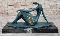 ORIGINAL ART DECO MODERN ABSTRACT NUDE FEMALE FIGURE BRONZE STATUE GREEN PATINA