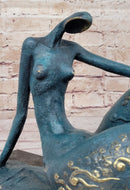 ORIGINAL ART DECO MODERN ABSTRACT NUDE FEMALE FIGURE BRONZE STATUE GREEN PATINA
