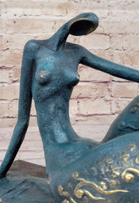ORIGINAL ART DECO MODERN ABSTRACT NUDE FEMALE FIGURE BRONZE STATUE GREEN PATINA
