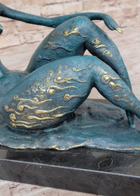 ORIGINAL ART DECO MODERN ABSTRACT NUDE FEMALE FIGURE BRONZE STATUE GREEN PATINA