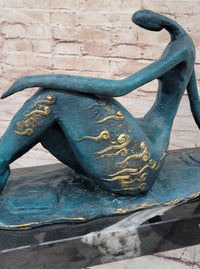 ORIGINAL ART DECO MODERN ABSTRACT NUDE FEMALE FIGURE BRONZE STATUE GREEN PATINA