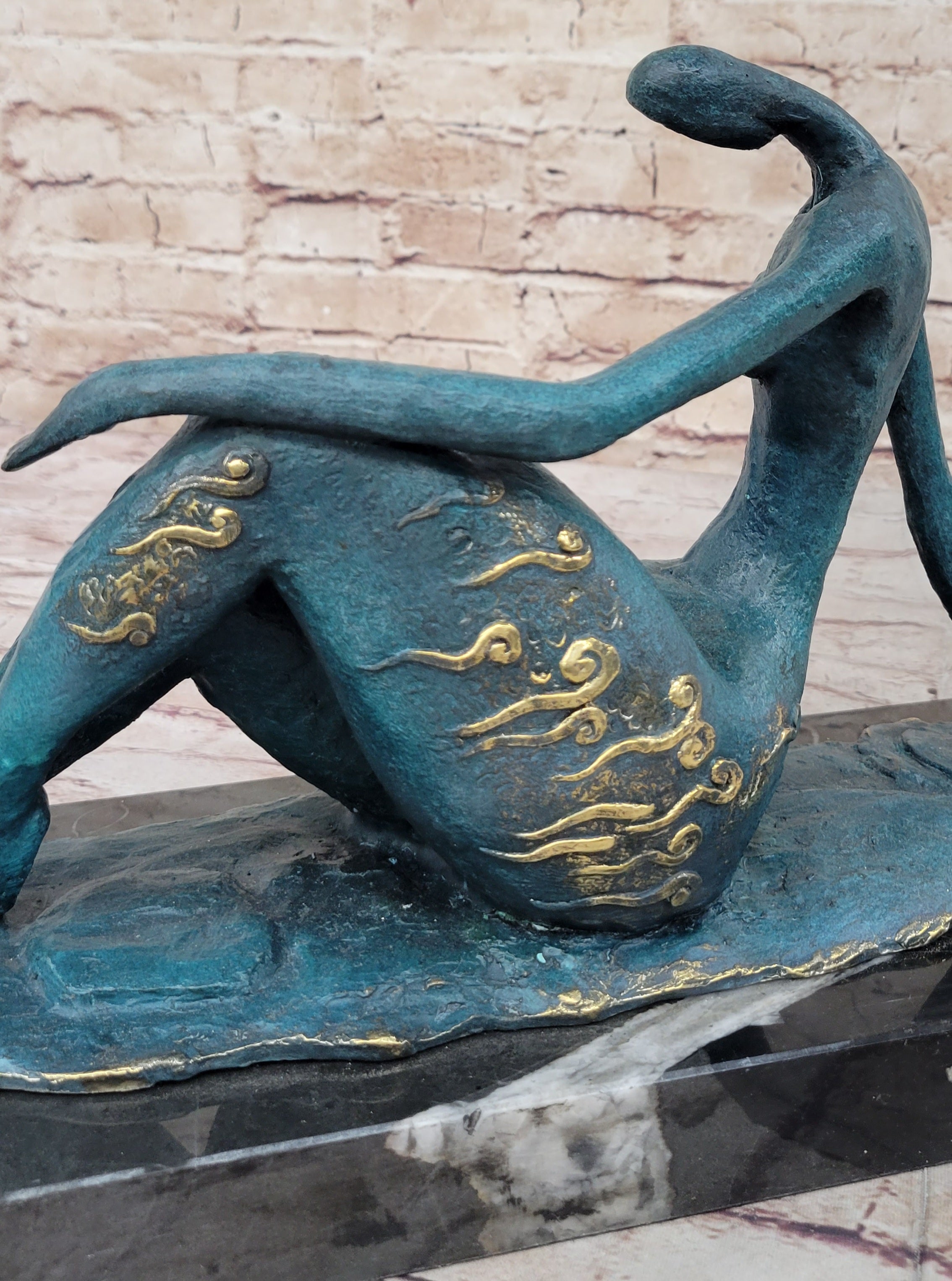 ORIGINAL ART DECO MODERN ABSTRACT NUDE FEMALE FIGURE BRONZE STATUE GREEN PATINA