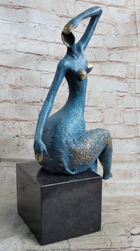 Sensual Nude Woman Abstract Art Bronze Marble Base Sculpture Art