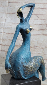 Sensual Nude Woman Abstract Art Bronze Marble Base Sculpture Art