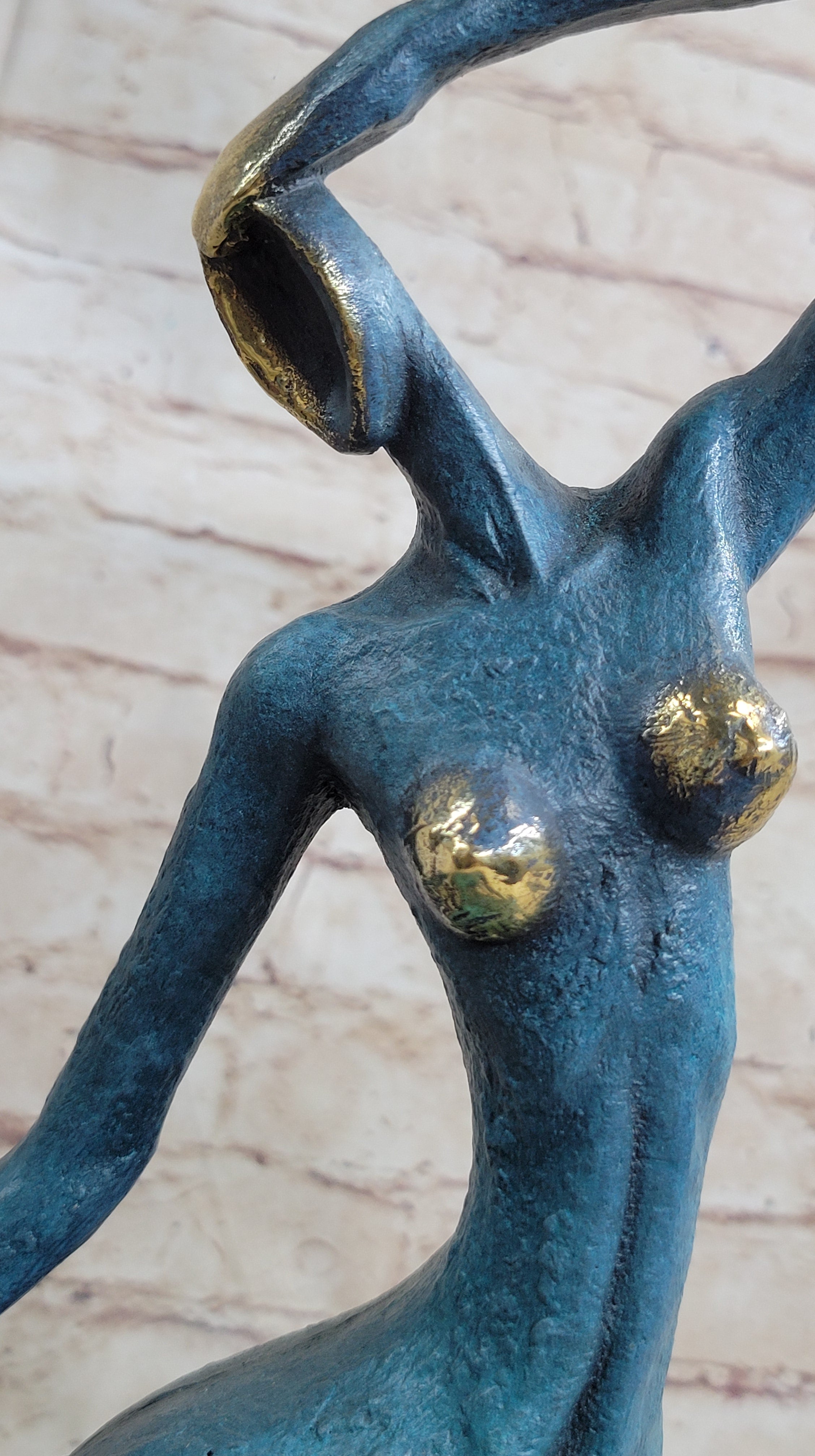 Sensual Nude Woman Abstract Art Bronze Marble Base Sculpture Art