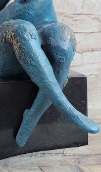 Sensual Nude Woman Abstract Art Bronze Marble Base Sculpture Art