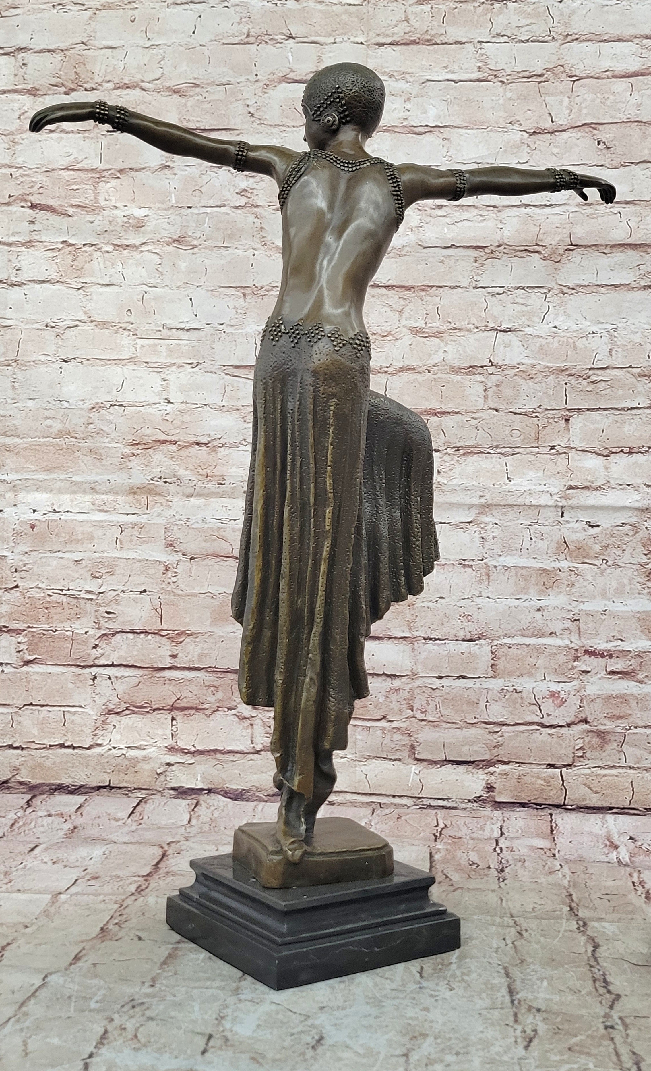 Dimitri Chiparus Dancer Art Deco Bronze Sculpture Marble Base