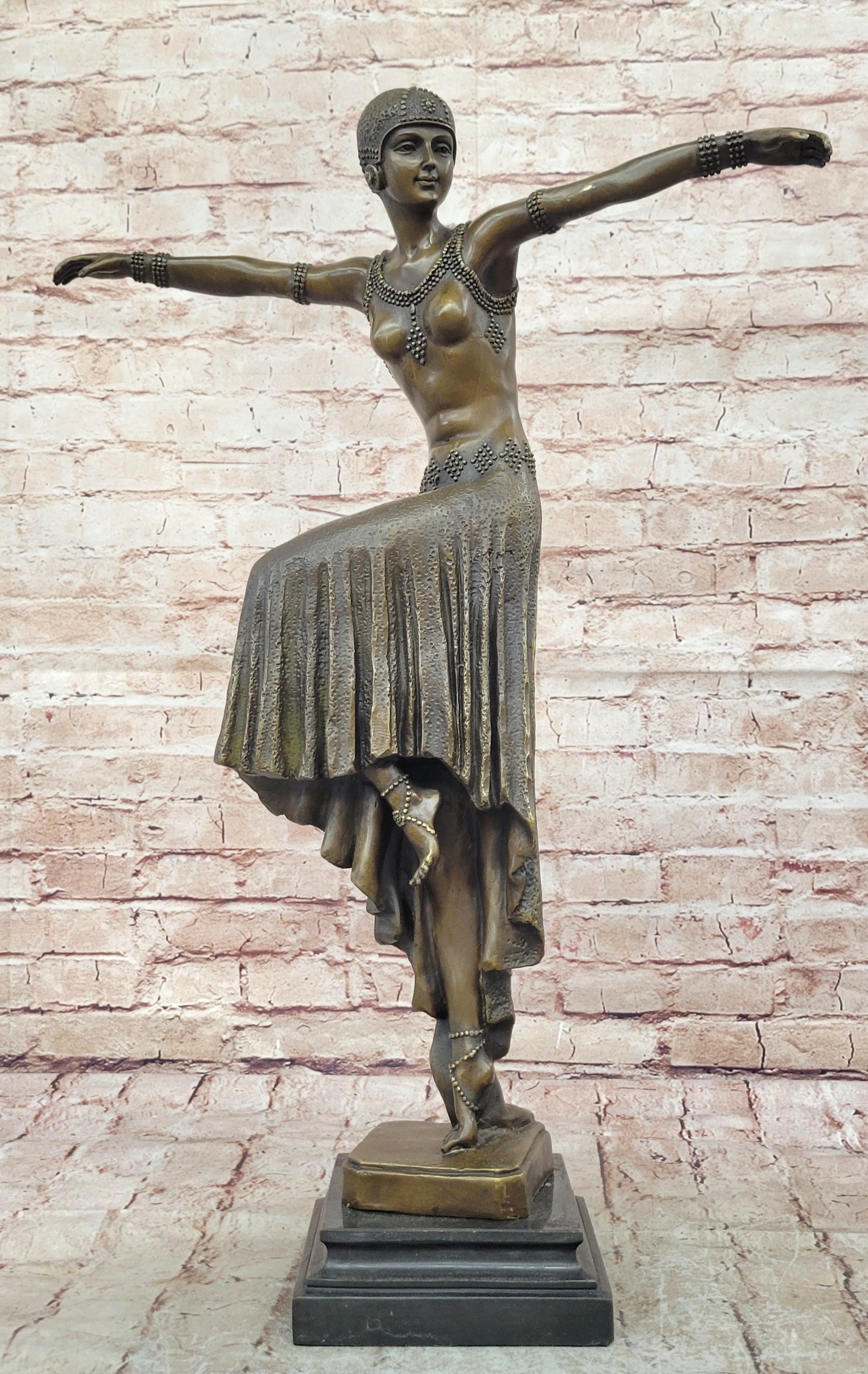 Dimitri Chiparus Dancer Art Deco Bronze Sculpture Marble Base